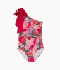 The Long Torso Bow-Shoulder Ruched Sidestroke - Watercolor Petal in Olive & Spritz sold by Summersalt