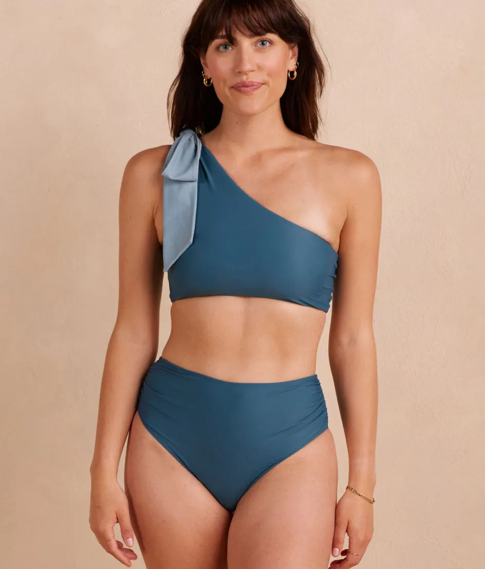 The Ruched High Leg High Rise Bottom - Bay sold by Summersalt