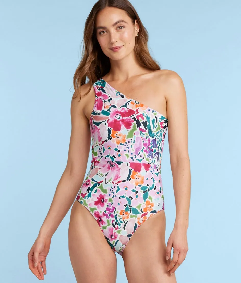 The Ruched Sidestroke - Watercolor Floral in Strawberry sold by Summersalt