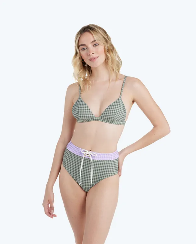 The Triangle Bikini Top - Gingham in Lavender & Ivy sold by Summersalt