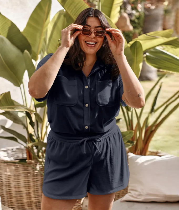 The Towel Terry Button-Down Shirt - Midnight sold by Summersalt
