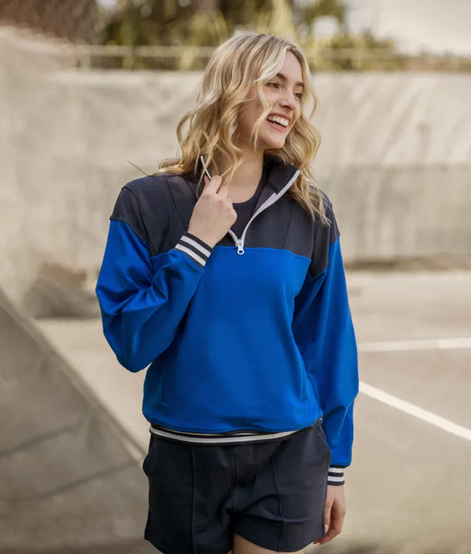 The Softest French Terry Quarter Zip Pullover - Santorini & Midnight sold by Summersalt
