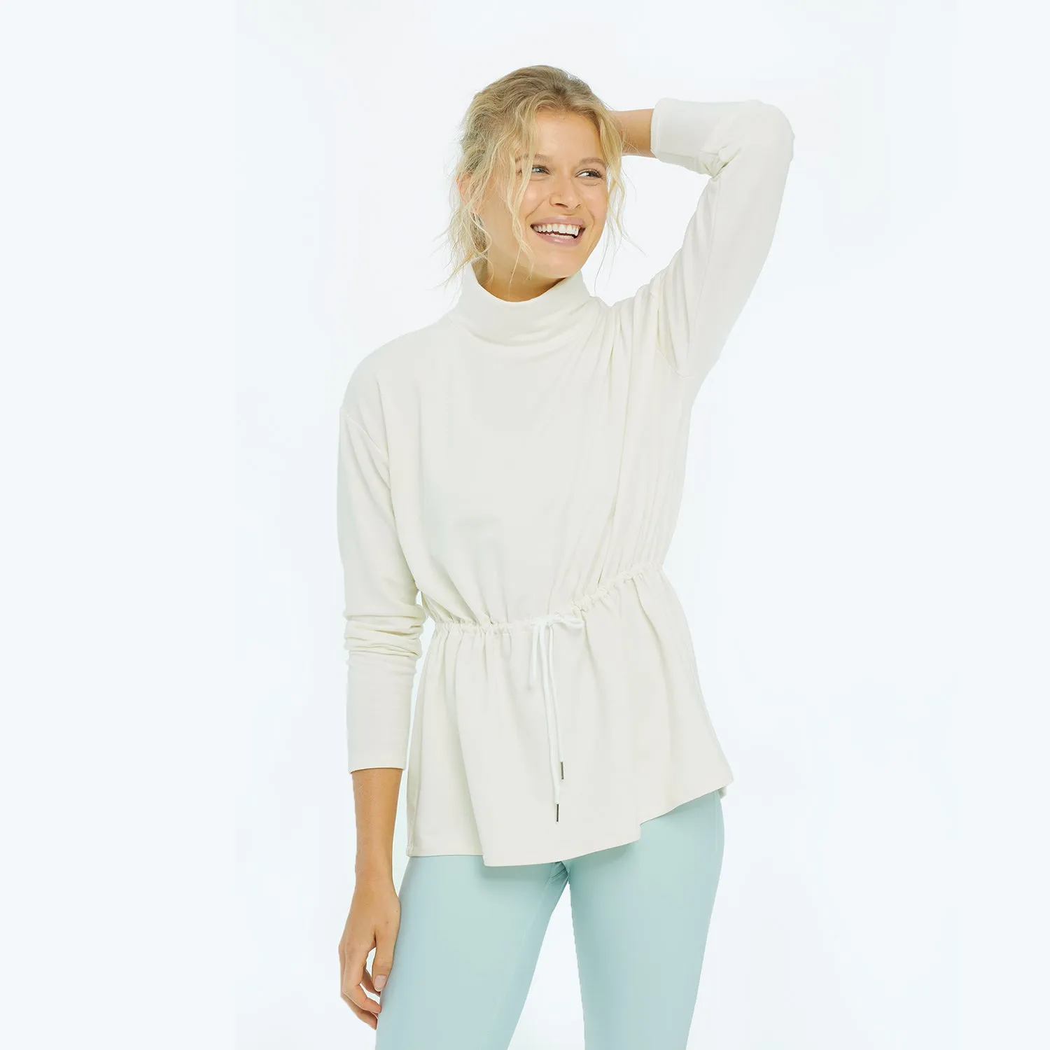 The Softest French Terry Cinched Waist Pullover - White Sand sold by Summersalt