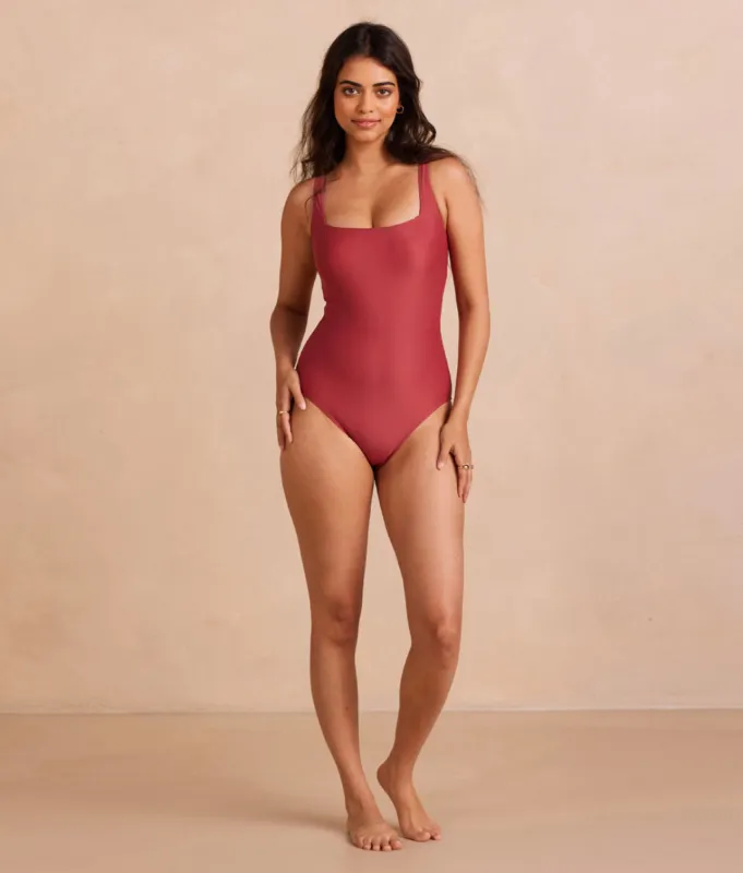 The Seaway Square Neck One-Piece - Sedona sold by Summersalt