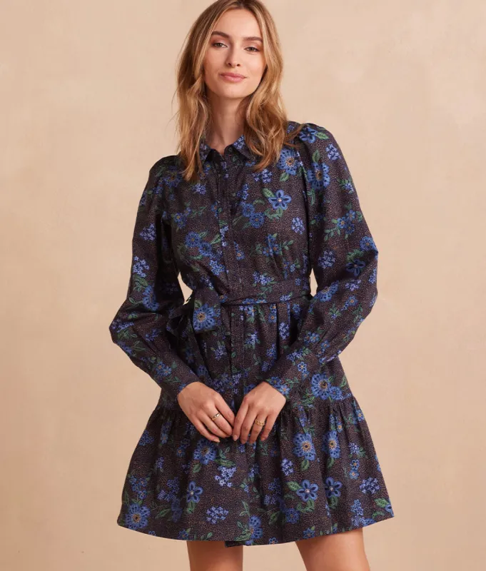 The Countryside Poplin Tiered Shirtdress - Rustic Floral in Midnight sold by Summersalt