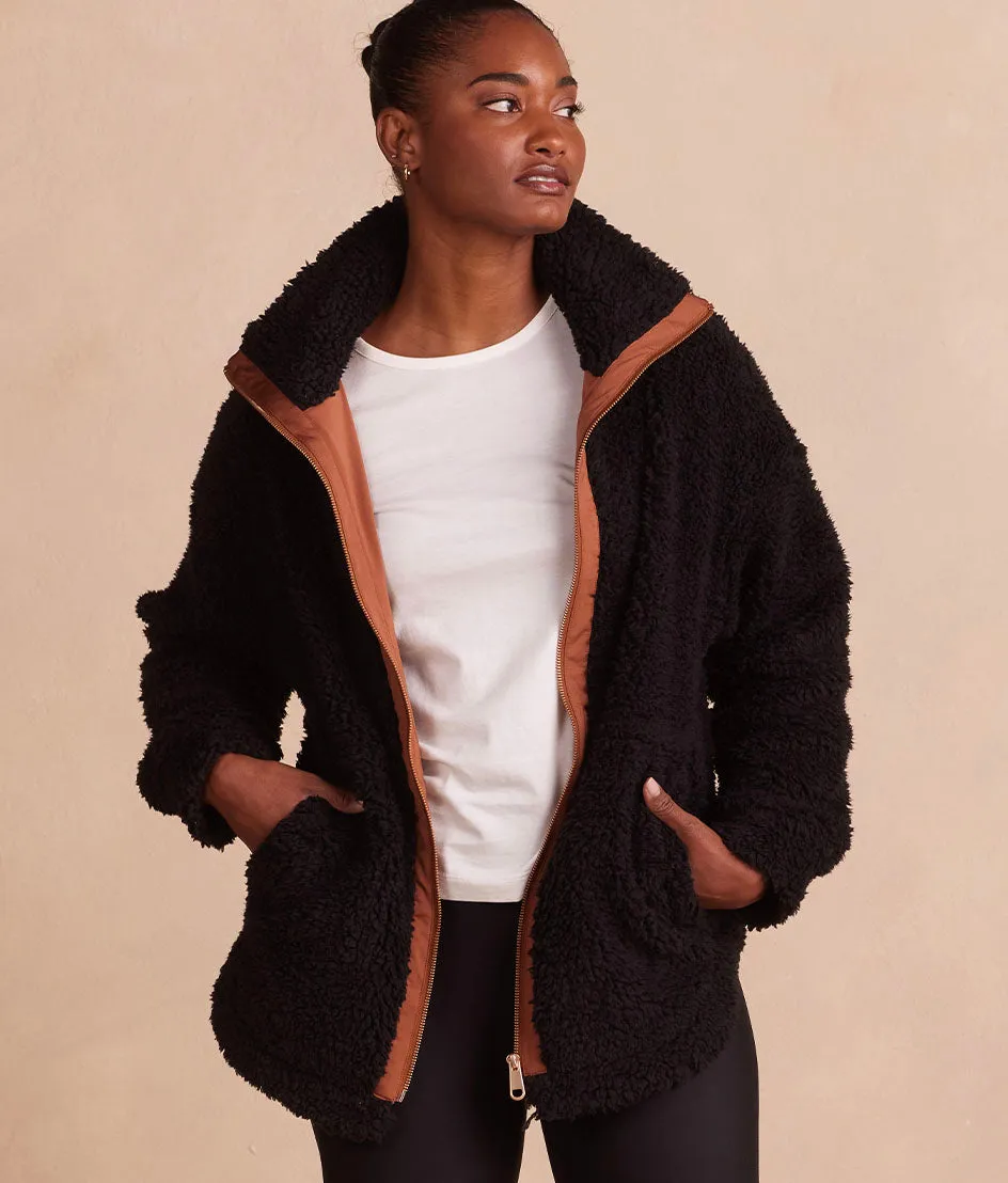 The High Pile Full-Zip Sherpa Jacket - Sea Urchin & Praline sold by Summersalt