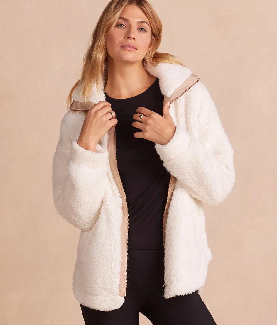 The High Pile Full-Zip Sherpa Jacket - White Sand & Moonlight sold by Summersalt