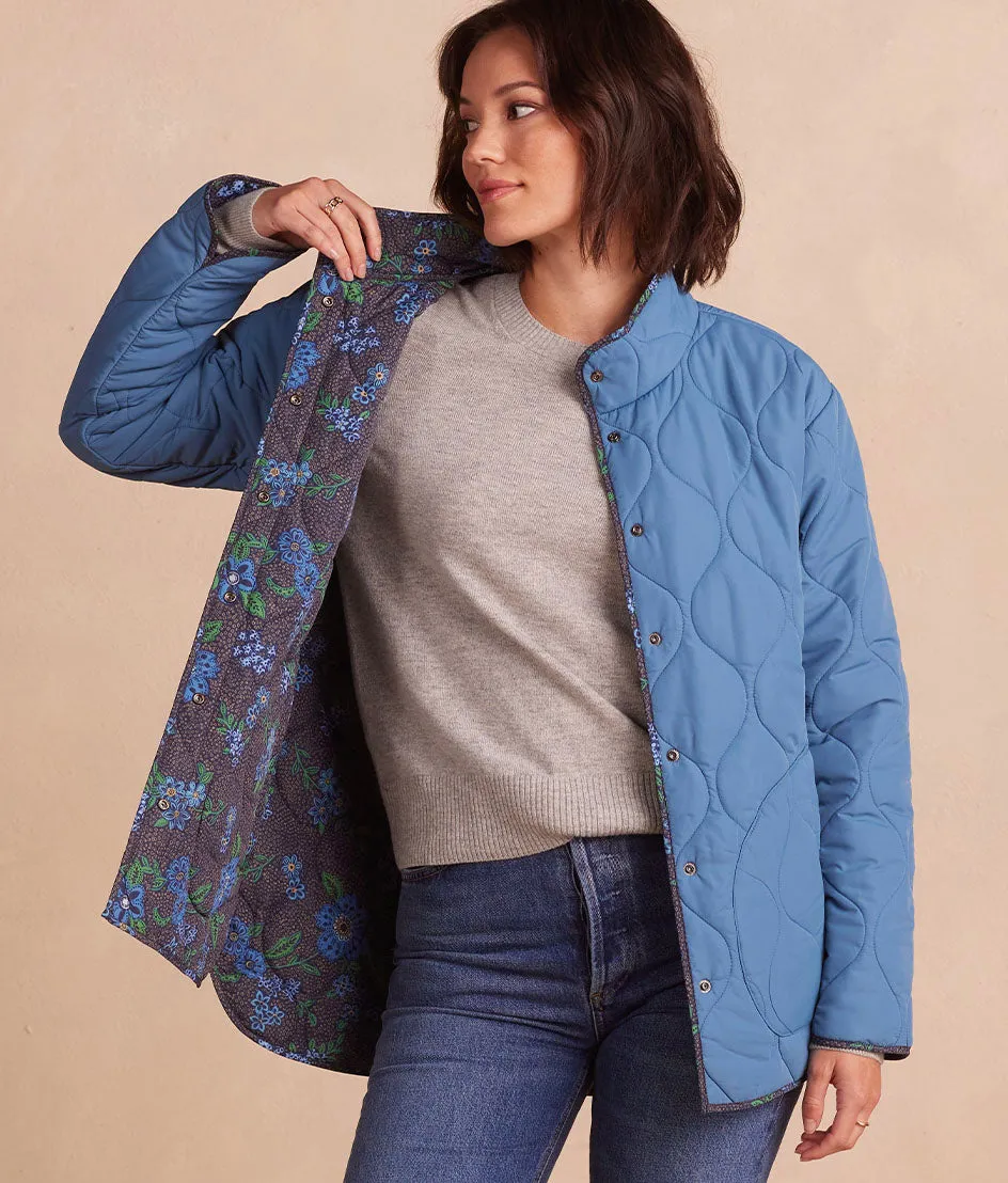 The Reversible Eco Quilted Lightweight Jacket - Admiral & Rustic Floral in Midnight sold by Summersalt product image thumbnail 2
