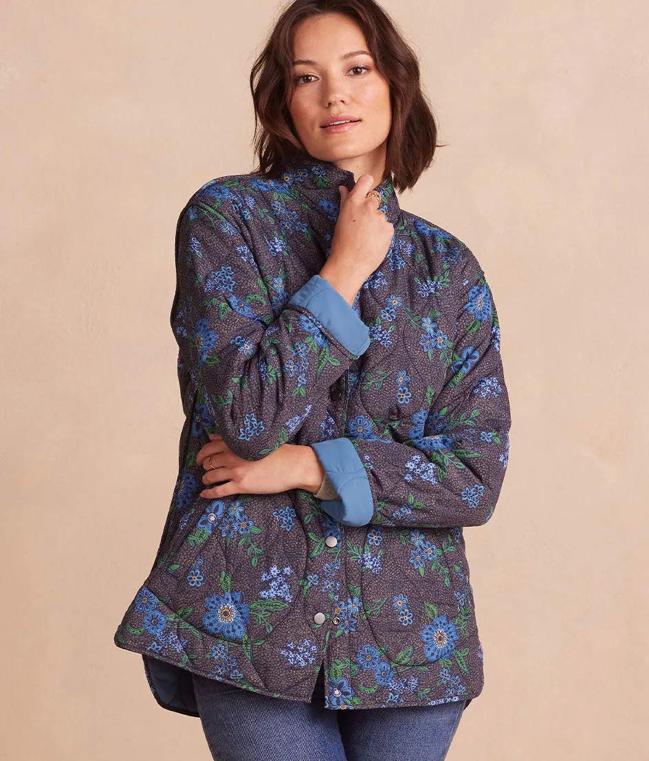The Reversible Eco Quilted Lightweight Jacket - Admiral & Rustic Floral in Midnight sold by Summersalt product image thumbnail 3