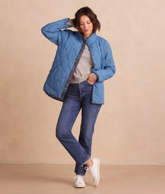 The Reversible Eco Quilted Lightweight Jacket - Admiral & Rustic Floral in Midnight sold by Summersalt