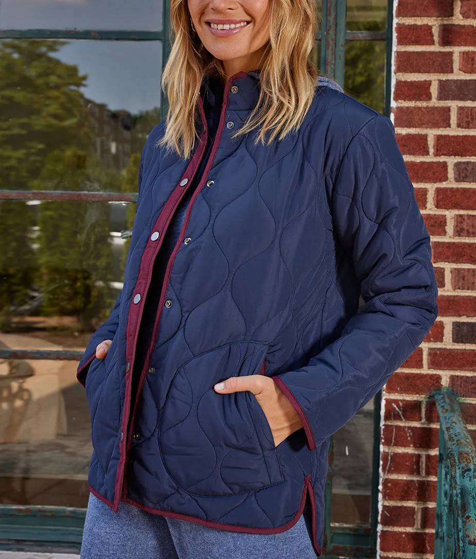 The Reversible Eco Quilted Lightweight Jacket - Midnight & Black Cherry sold by Summersalt product image thumbnail 4