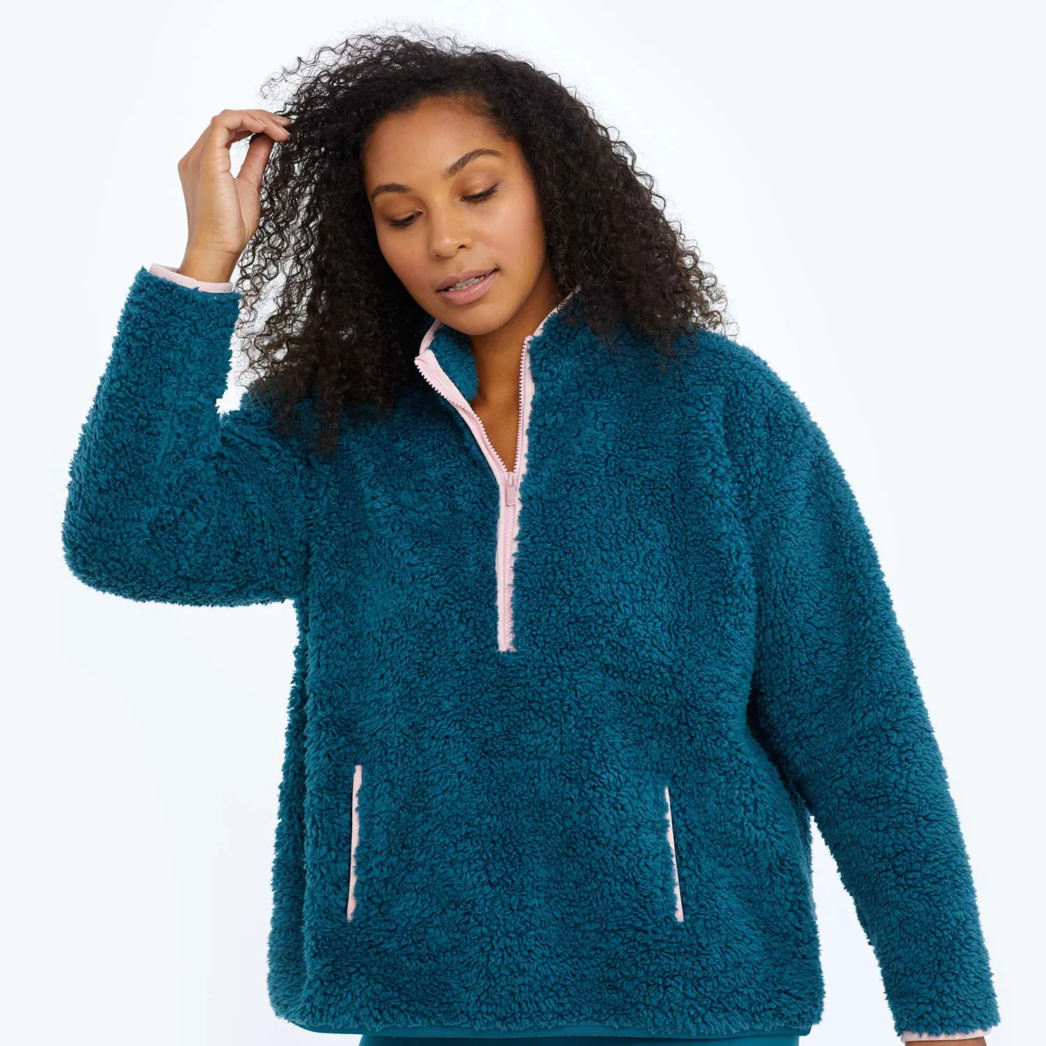 The Cozy High Pile Eco Fleece Half-Zip - Venetian & Pink Sky sold by Summersalt