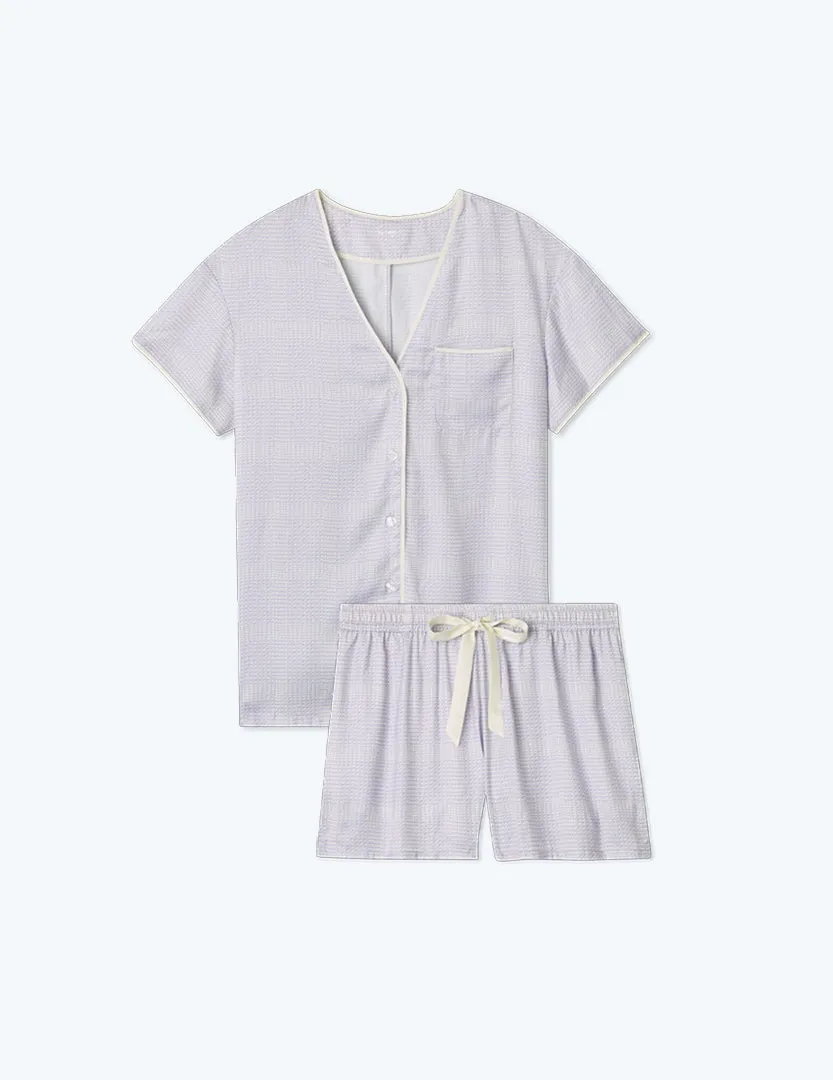 The Cloud 9 Silky Pajama Shorts Set - Modern Plaid in Lavender sold by Summersalt product image thumbnail 5