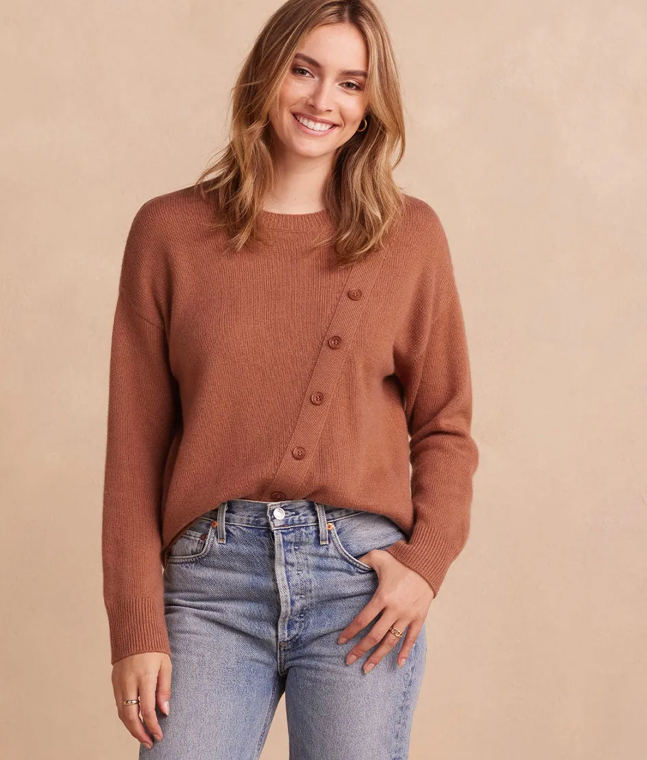 The Luxe Cashmere Blend Button Crewneck - Praline sold by Summersalt
