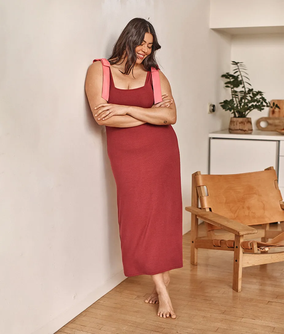 The Softest Ribbed Tie-Shoulder Maxi Dress - Lychee & Pomegranate sold by Summersalt product image thumbnail 4