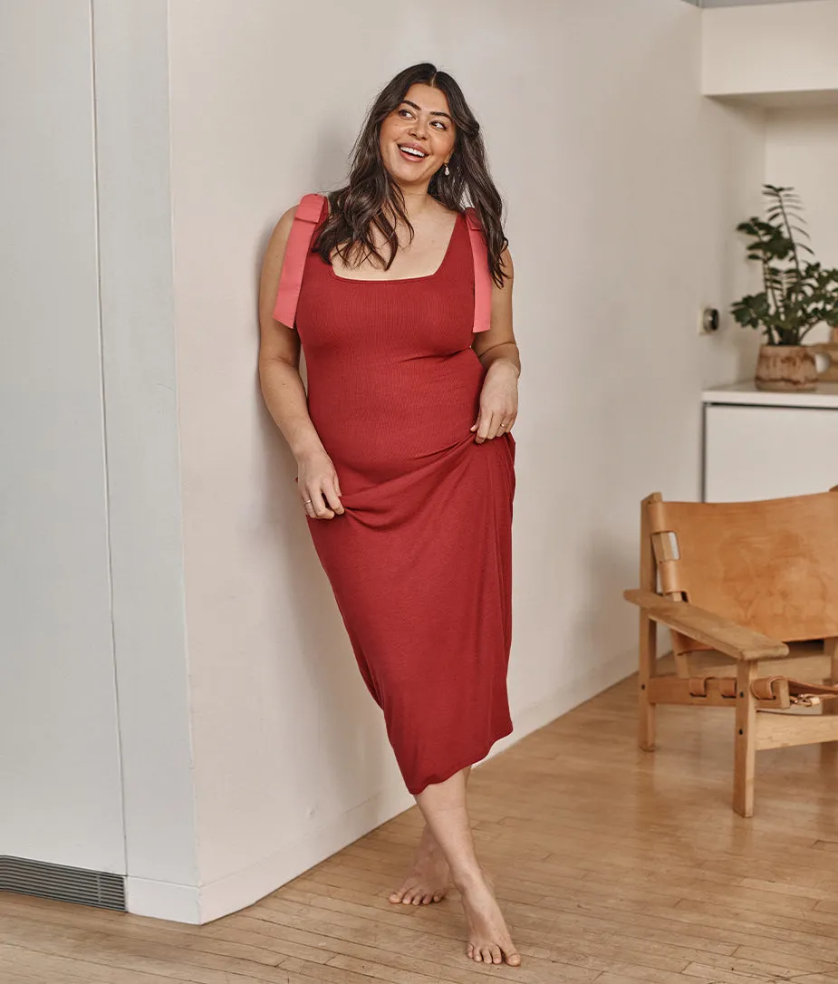 The Softest Ribbed Tie-Shoulder Maxi Dress - Lychee & Pomegranate sold by Summersalt product image thumbnail 5