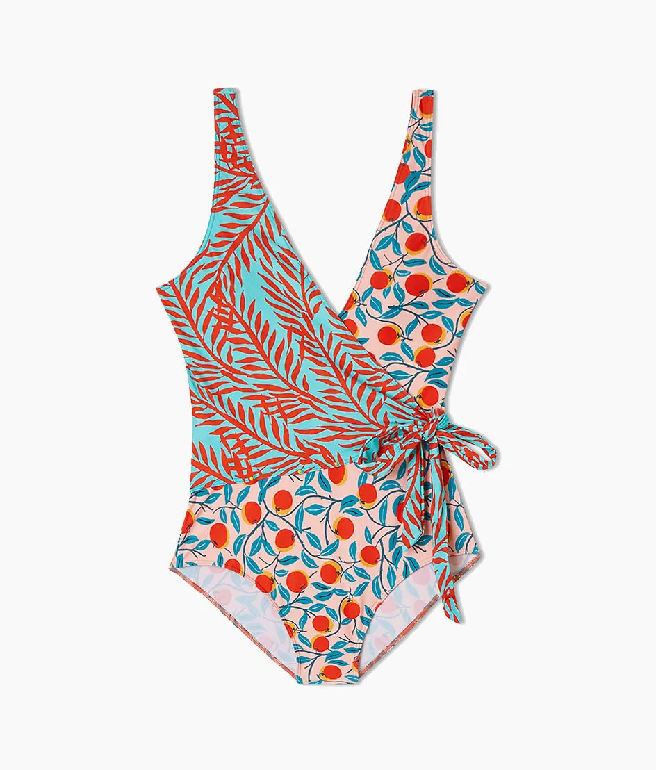 The Perfect Wrap One-Piece - Pink Nectarine Orchard & Aqua Bella Palms sold by Summersalt product image thumbnail 5