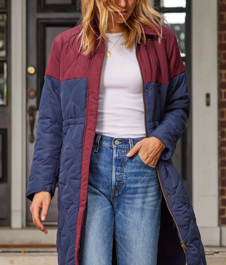 The Long Colorblock Eco Quilted Coat - Midnight & Black Cherry sold by Summersalt product image thumbnail 2