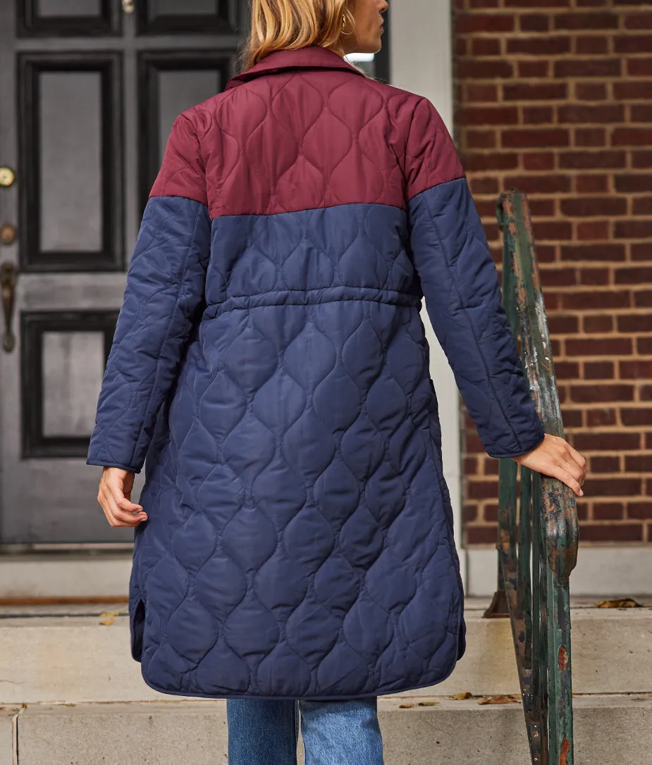 The Long Colorblock Eco Quilted Coat - Midnight & Black Cherry sold by Summersalt product image thumbnail 3