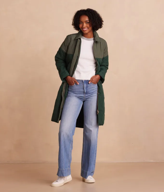 The Long Colorblock Eco Quilted Coat - Olive & Eden sold by Summersalt