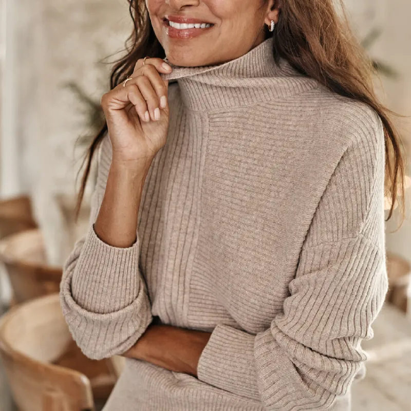 The Luxe Cashmere Blend Funnel Neck Sweater - Toffee sold by Summersalt