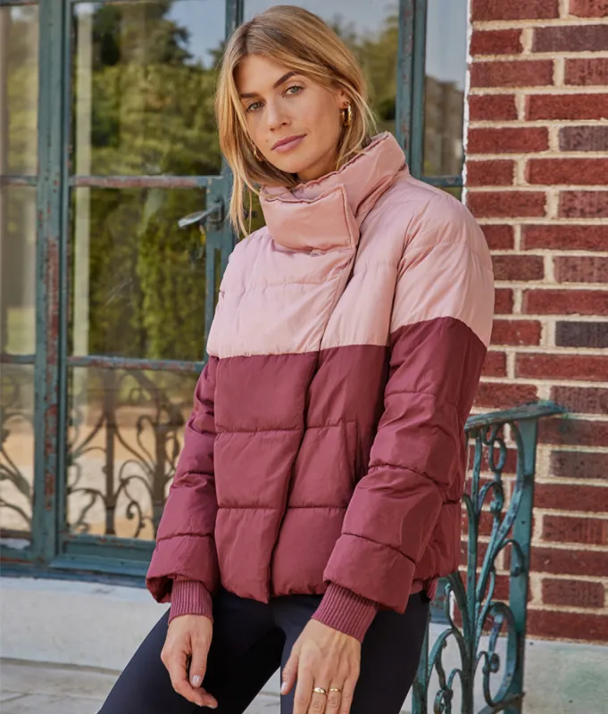 The Colorblock Eco Puffer Jacket - Rosewood & Shell sold by Summersalt