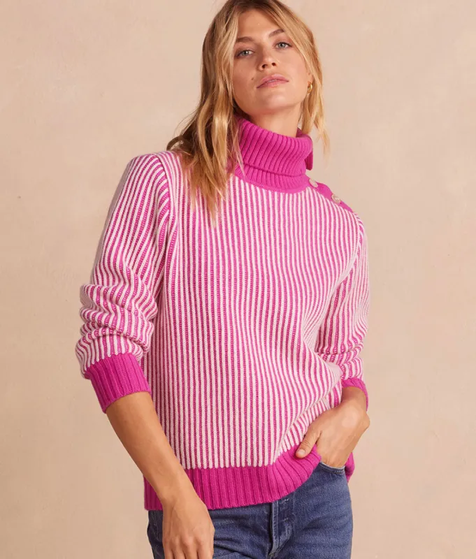 The Luxe Cashmere Blend Two-Tone Button Neck Sweater - Hibiscus & Dune sold by Summersalt