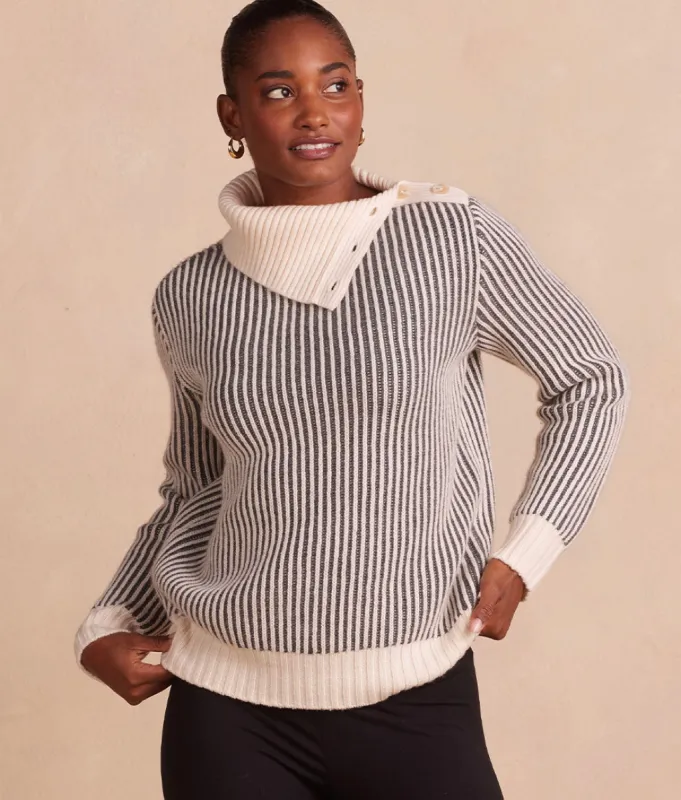 The Luxe Cashmere Blend Two-Tone Button Neck Sweater - Main sold by Summersalt