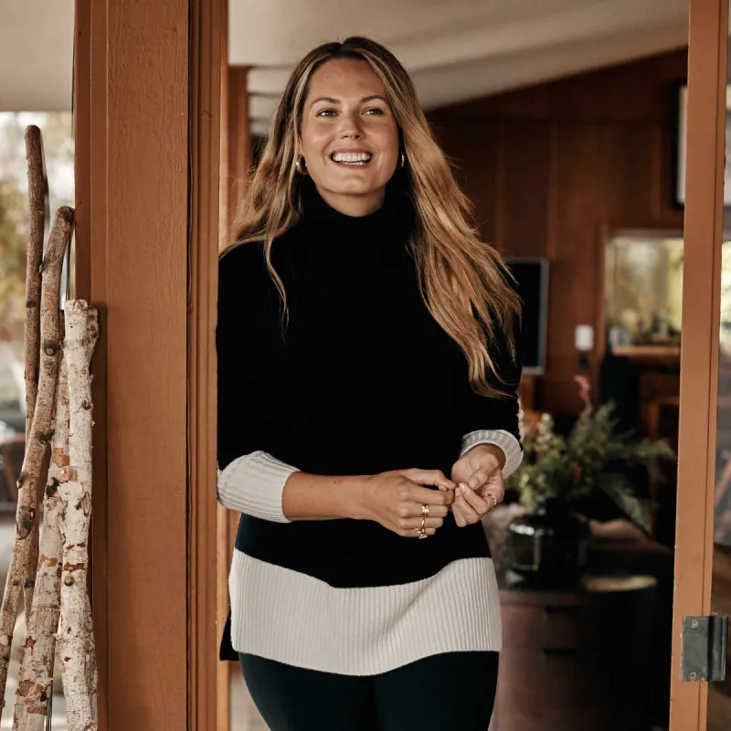 The Coziest Cashmere Blend Turtleneck - Sea Urchin & White Sand made by Summersalt