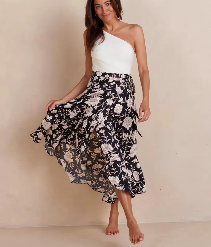 The Silky Luxe Beach to Brunch Wrap Skirt - Paradise in Sea Urchin sold by Summersalt