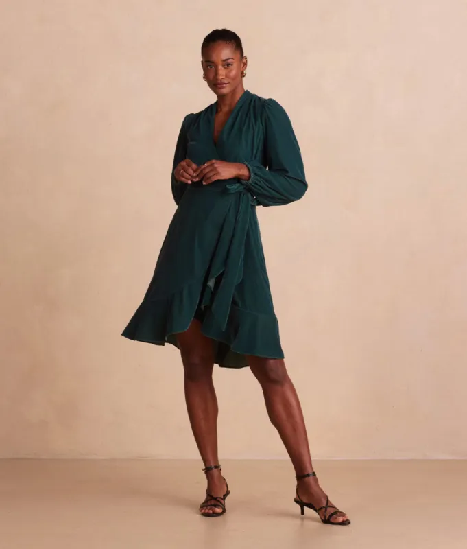 The Sustainable Velvet Collection Wrap Dress - Pine sold by Summersalt