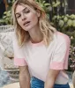 The Colorblock Crew Short Sleeve Sweater - Coral & Pink Sand sold by Summersalt