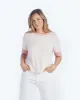 The Colorblock Crew Short Sleeve Sweater - Coral & Pink Sand sold by Summersalt
