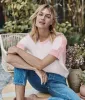 The Colorblock Crew Short Sleeve Sweater - Coral & Pink Sand sold by Summersalt
