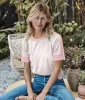The Colorblock Crew Short Sleeve Sweater - Coral & Pink Sand sold by Summersalt