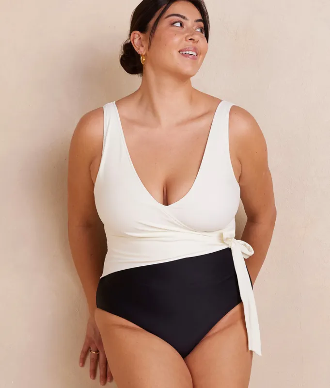 The Long Torso Perfect Wrap One Piece - Sea Urchin & White Sand sold by Summersalt