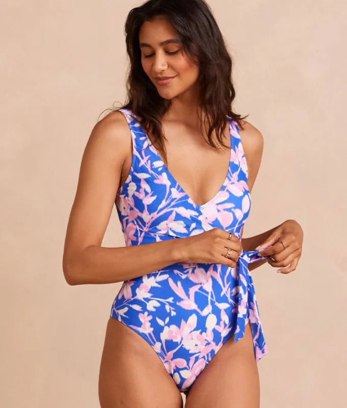 The Perfect Wrap One-Piece - Preppy Petals in Hydrangea & Pink sold by Summersalt