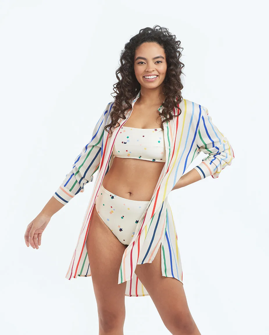 The Short Effortless Shirtdress Cover-Up - Rainbow Stripe sold by Summersalt
