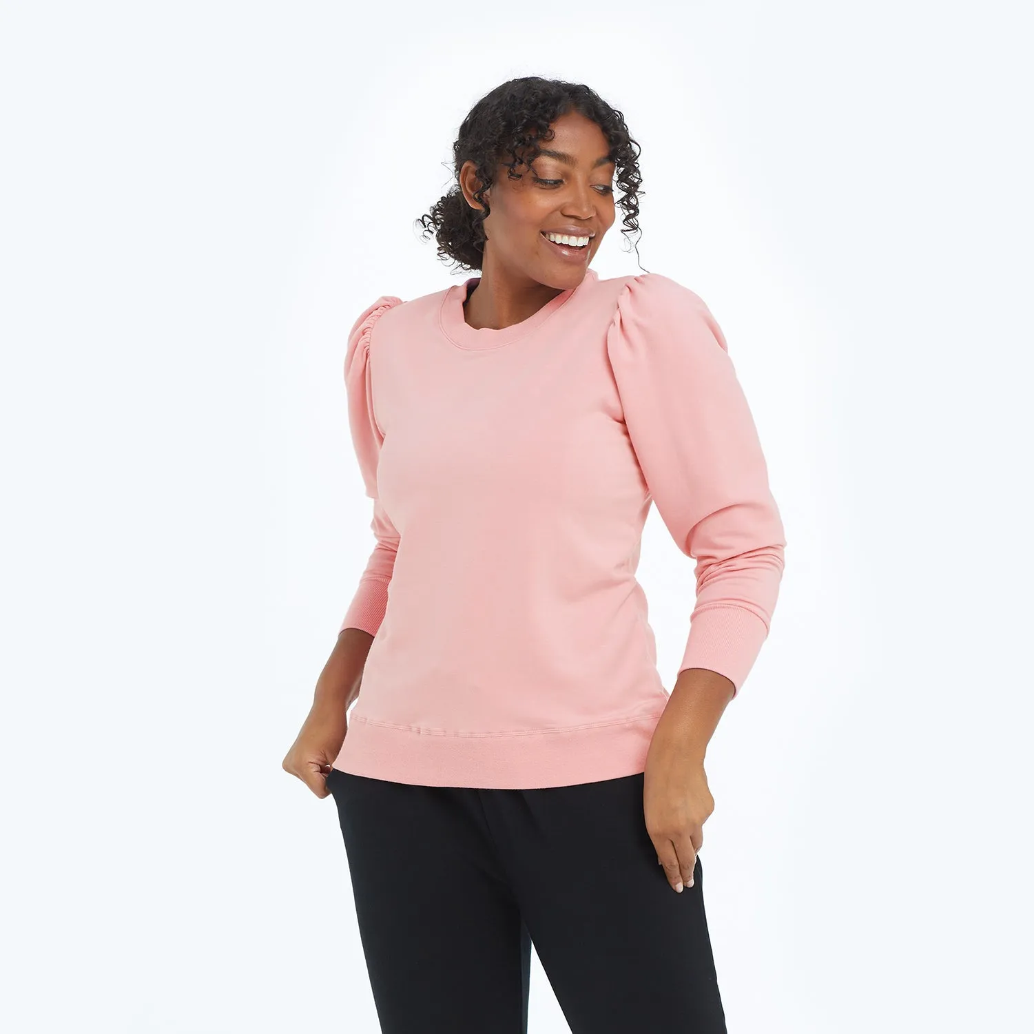 The Softest French Terry Puff Sleeve Pullover - Pink Sky sold by Summersalt
