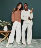 The Luxe Cashmere Blend Mix Stitch Sweater - Praline & White Sand sold by Summersalt