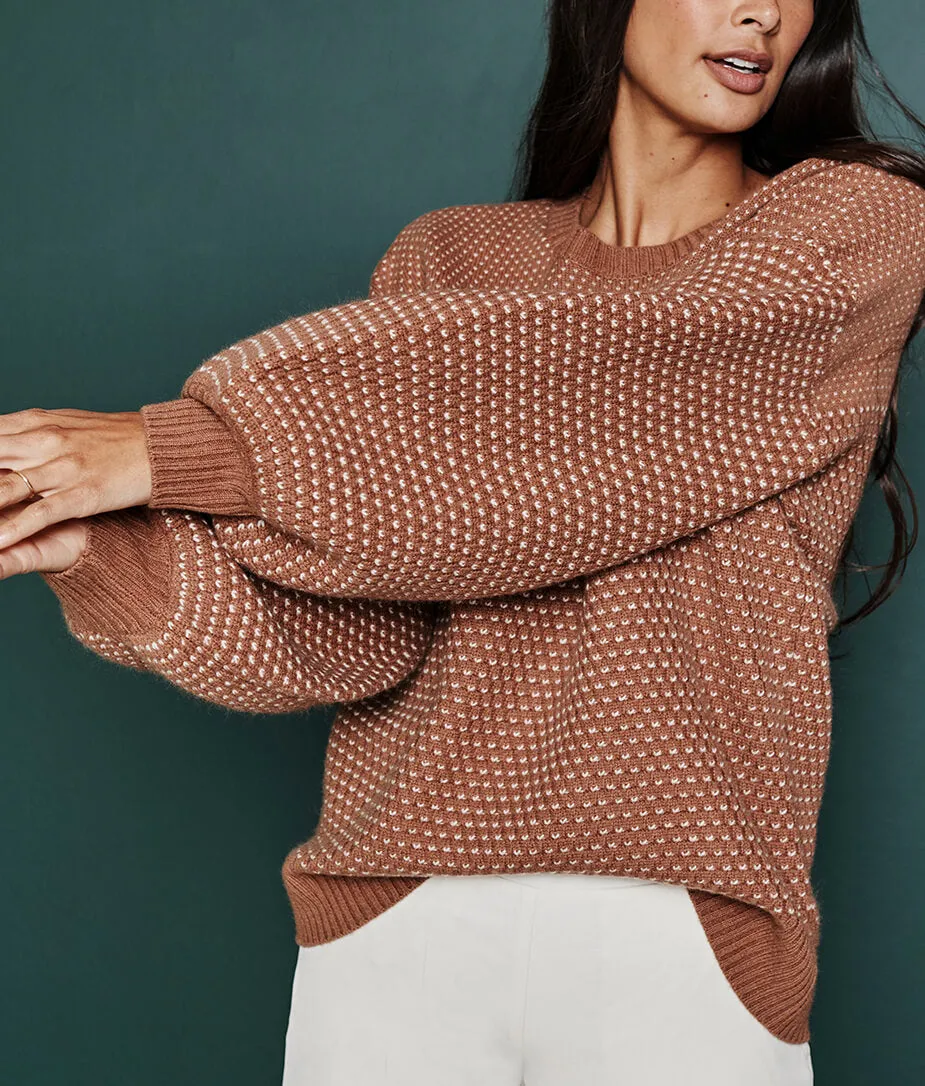 The Luxe Cashmere Blend Mix Stitch Sweater - Praline & White Sand sold by Summersalt