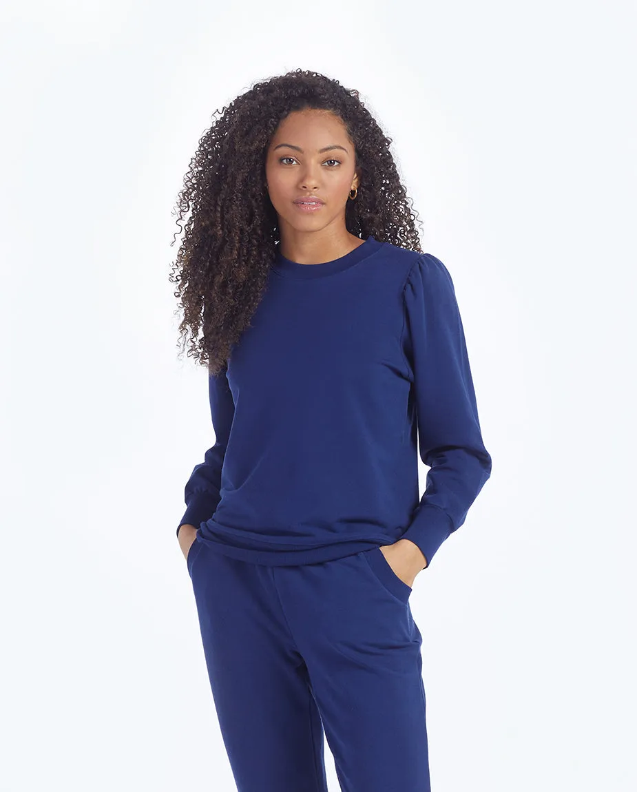 The Softest French Terry Puff Sleeve Pullover - Baltic sold by Summersalt