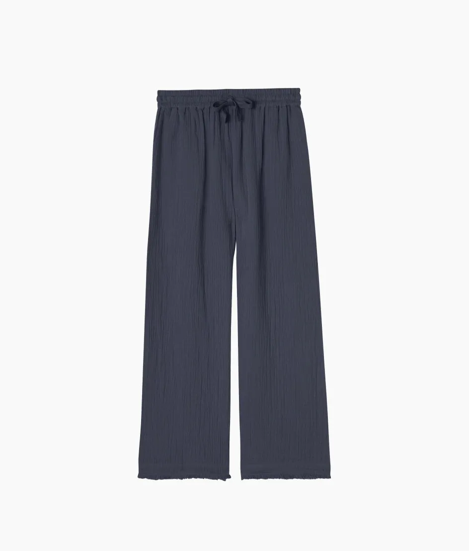 The Going Places Gauze Frayed Hem Pant - Midnight sold by Summersalt