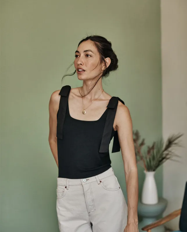 The Softest Ribbed Tie-Shoulder Tank - Sea Urchin sold by Summersalt