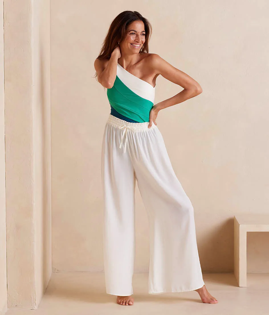 The Palazzo Pant With Ties - White Sand sold by Summersalt