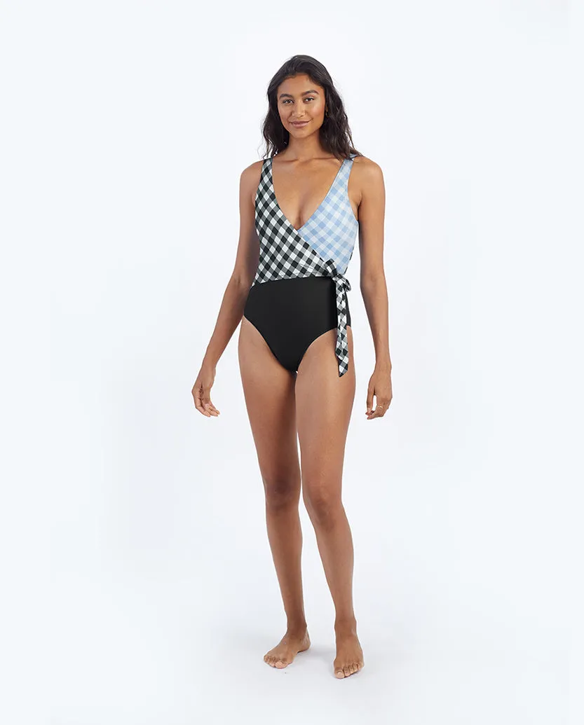The Perfect Wrap One-Piece - Gingham in Sea Urchin & Cloud sold by Summersalt product image thumbnail 4