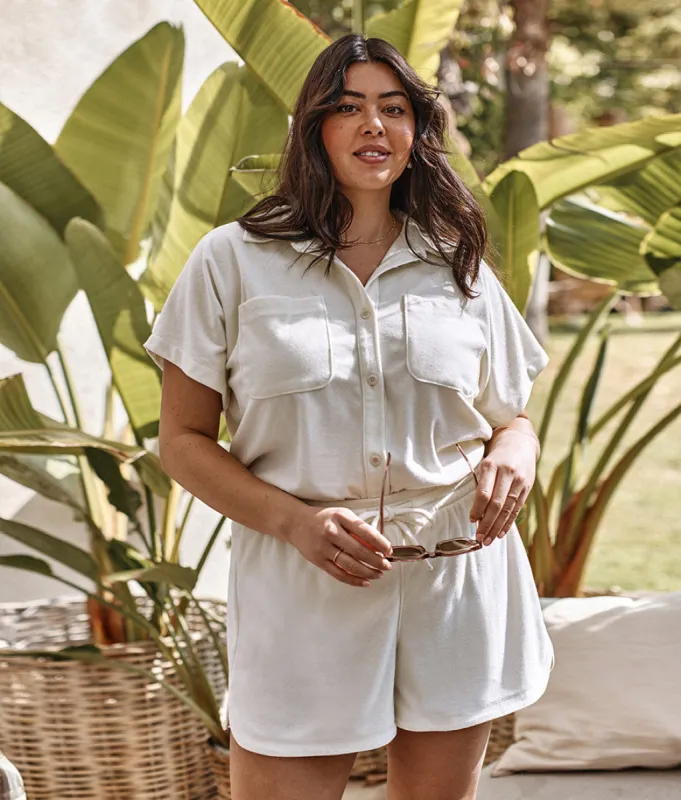 The Towel Terry Drawstring Shorts - White Sand sold by Summersalt
