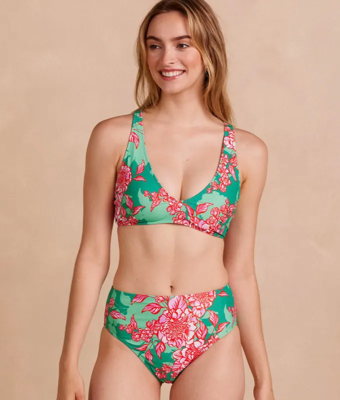 The High Leg High Rise Bottom - Burst Floral in Azalea and Seaglass sold by Summersalt