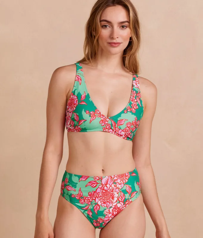 The Tide Scoop Neck Bikini Top - Burst Floral in Azalea and Seaglass sold by Summersalt