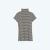 The Softest Ribbed Mock Neck T-Shirt - Sea Urchin & Oatmeal Stripe sold by Summersalt